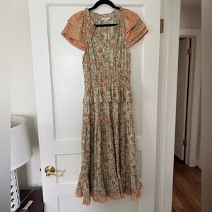 Current Air Floral Tiered Maxi Dress in Sage and Coral